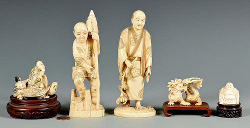 5 Ivory Okimono and Netsuke Figures