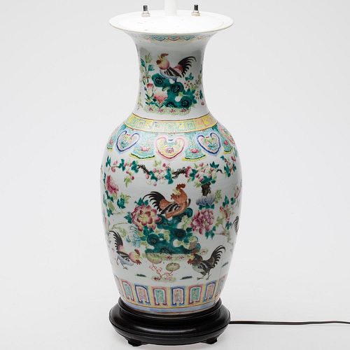 4933161: Chinese Famille Rose Vase Now Mounted as a Lamp,
 Probably 19th Century ES7AC