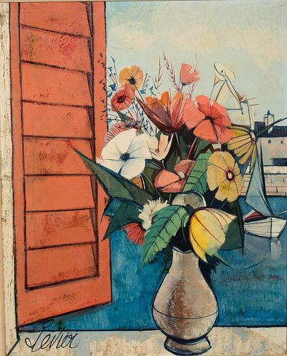 4933170: Charles Levier (American/French, 1920-2003), Fenetre
 sur le Port, Oil on Canvas ES7AL