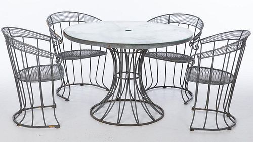 4933185: Set of Four Outdoor Wrought Iron Tub Chairs and Glass Top Table ES7AB