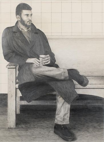4933216: Max Ferguson (New York, b. 1959), Man on Bench, Pencil on Paper ES7AL