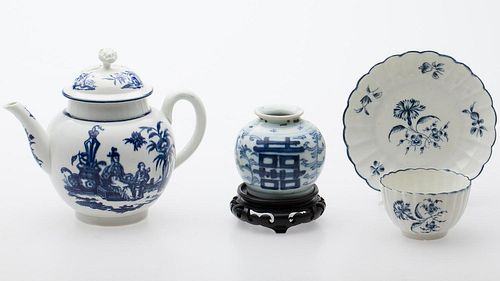 4933217: English Teapot and Cup and Saucer, Probably Worcester,
 18th/19th Century and Chinese Vase ES7AF