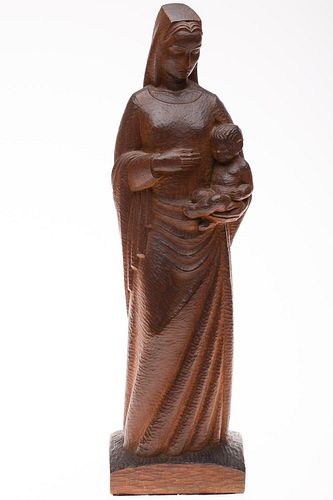 4933244: Adlai S. Hardin (CT/MN, 1901-1989), Mother and Child, Wood Sculpture ES7AL