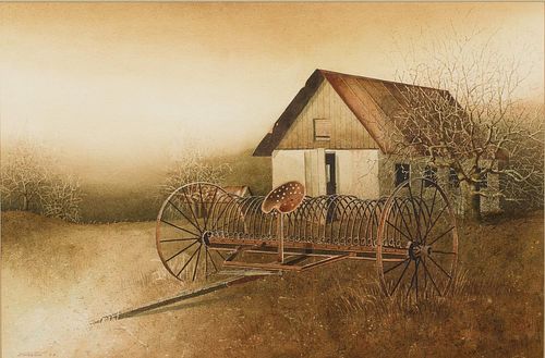 4933250: William Entrekin (Georgia, b. 1946), Plow and Barn,
 Watercolor on Paper ES7AL