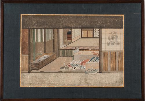 4933288: Two Japanese Colored Ink on Paper Interior Scenes, c. 1900 ES7AC