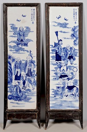 Pair Chinese Blue and White Porcelain Plaques