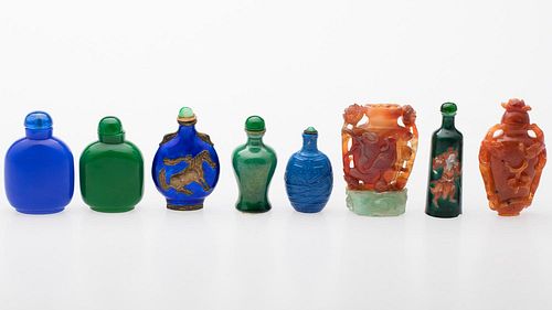 4933296: Group of Eight Chinese Ceramic, Hardstone, Glass
 and Enamel Snuff Bottles, 20th Century ES7AC