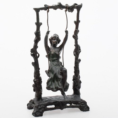 4933307: After Auguste Moreau (French, 1834-1917), Girl
 on Swing, Painted Bronze ES7AL