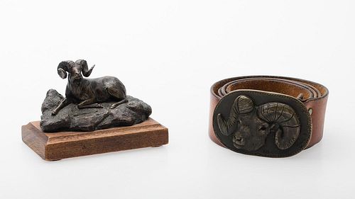 4933324: Jack D. Putnam (American, 1925-2009), Bronze Ram and Belt Buckle ES7AL