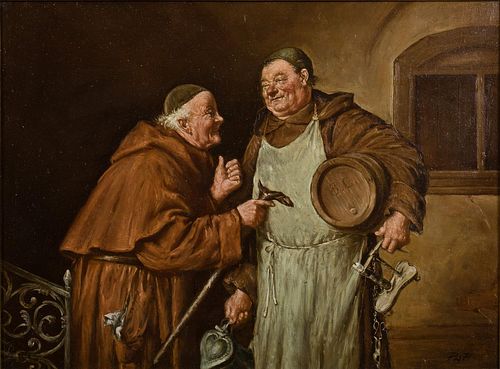 4933341: Karoly Pap (Hungary, b. 1918), Two Monks, Oil on Board ES7AL