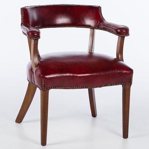 4933362: Stained Wood and Leather Desk Chair, 20th Century ES7AJ