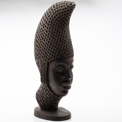 4933365: Felix Eboigbe (Nigeria, 20/21st Century), Carved
 Wood Head Wearing Pointed Hat ES7AA