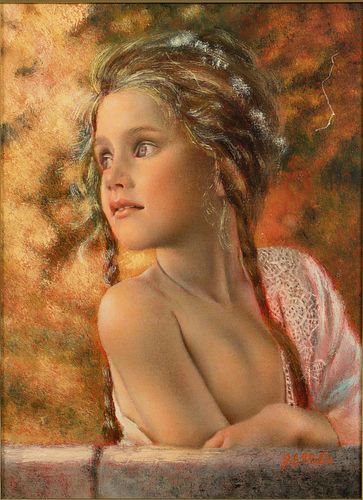4933369: P. S. Mills (American, 20th/21st Century), Portrait
 of a Girl, Oil on Canvas ES7AL