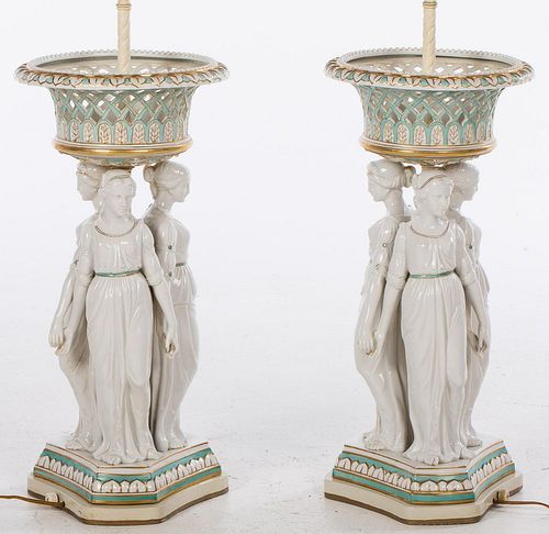 4934560: Pair of Neoclassical Style Figural Porcelain Lamps ES7AF