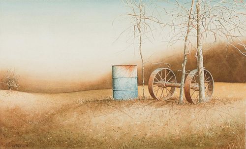 4950745: William Entrekin (Georgia, b. 1946), Axel and Oil
 Barrel, Watercolor on Paper ES7AL