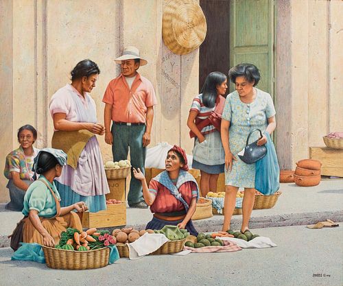 4950836: Basile Bryan (Ecuador, fl. 1970s), Market Day (Guatemala),
 Acrylic on Board ES7AL