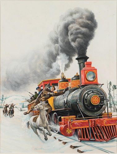 4950838: Morton Kunstler (New York, b. 1931), Locomotive, Gouache on Paper ES7AL