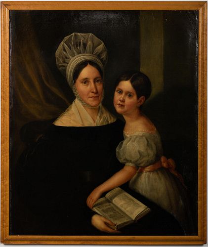 4950995: American School, Mrs. Hermann Herr and Daughter,
 Louisa, Oil on Canvas, 19th Century ES7AL