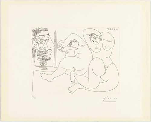 Pablo Picasso - Deux Grosses Femmes Nues et en Voyeur