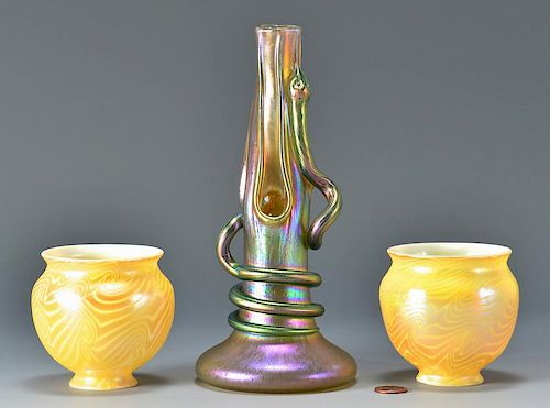 Loetz Glass Snake Vase & Durand Glass Shades