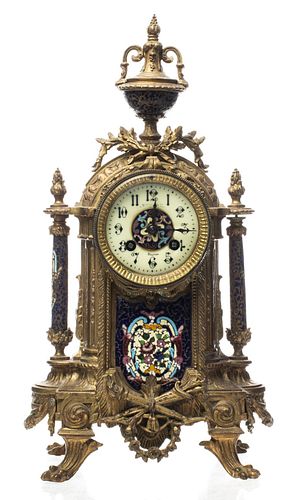 Rococo Revival Gilt Bronze & Enamel Mantel Clock