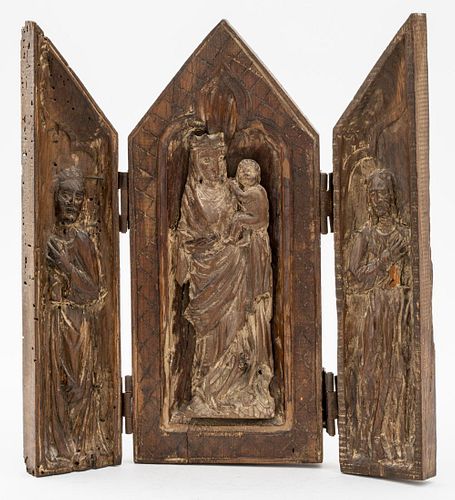 Gothic Manner Wood Madonna & Child Triptych