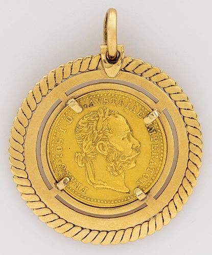 22K Gold 1915 Austrian Coin Encased In 18K Pendant