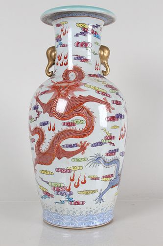 A Chinese Dragon-decorating Massive Duo-handled Ancient-framing Porcelain Fortune Vase 
