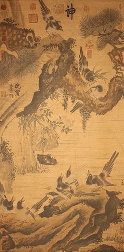 A Chinese Detailed Nature-sceen Fortune Scroll 