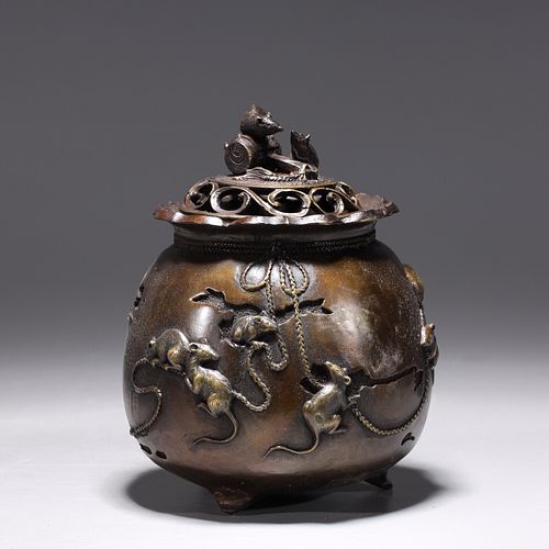 Chinese Bronze Covered Tripod Censer