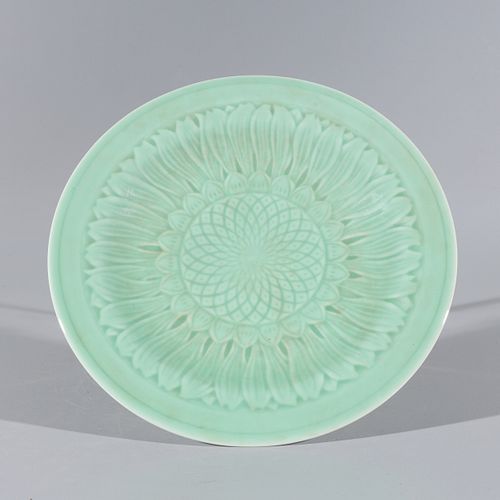 Chinese Celadon Glazed Floral Porcelain Charger