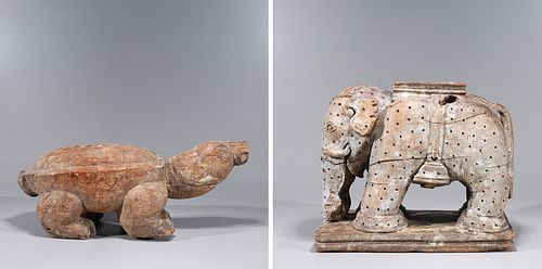 Two Chinese Carved Wood Animals