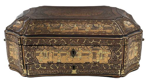 Chinese Export Lacquered Sewing Box