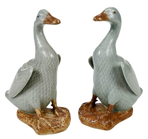 Pair Chinese Export Celadon Glazed Ducks