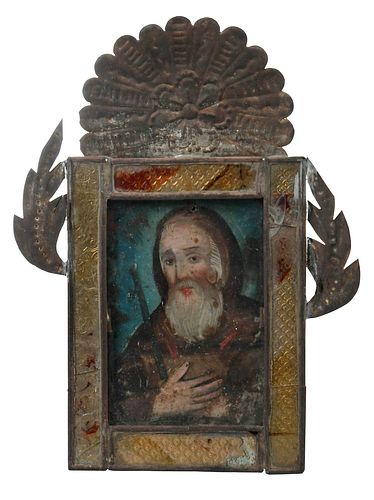 Religious Icon Oil on Tin Retablo