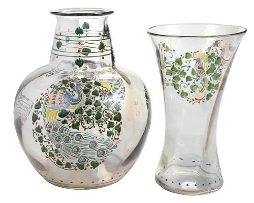 Two Art Nouveau Hand Painted Glass Vases