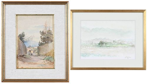 Two French Watercolors, Framed