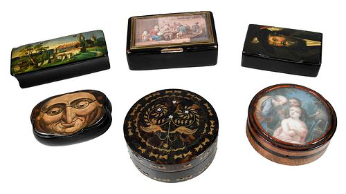 Group of Six Snuff and Miniature Decorative Boxes