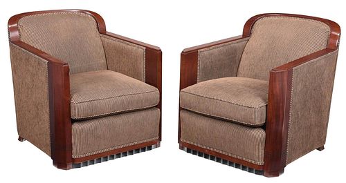 Pair of D.I.M. Attributed Inlaid Art Deco Armchairs