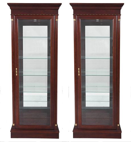 Pair Beveled Glass Door Mirrored Vitrines