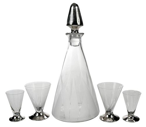 16 Piece Jean Luce Glass and Silvered Liqueur Set