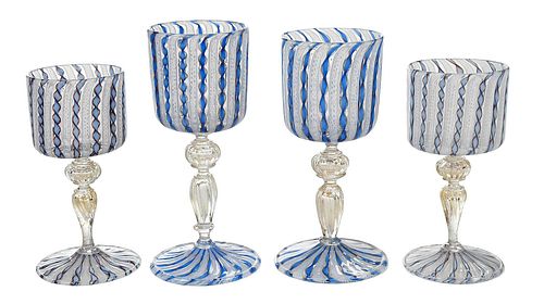 Set of Eighteen Murano Wine Glasses