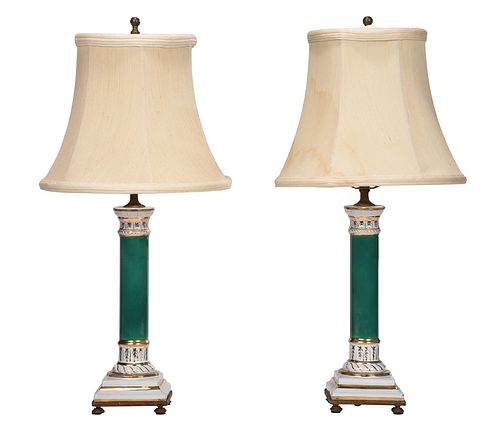 Pair of Ceramic Columnar Table Lamps