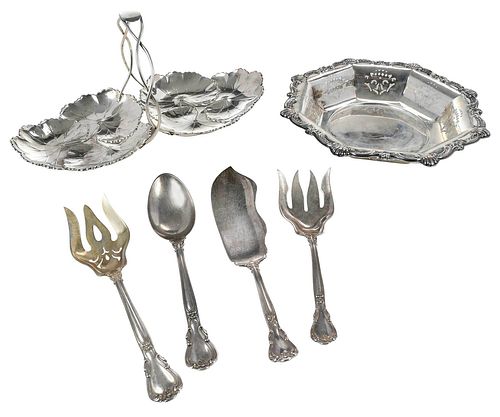 Six Pieces Sterling Hollowware and Flatware