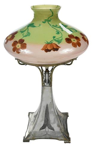 Pairpoint Lamp Base and Hand Painted Floral Shade