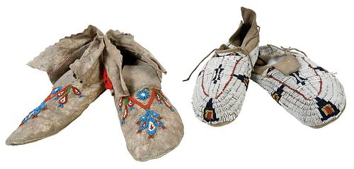 Two Pair Men's Beaded Moccasins