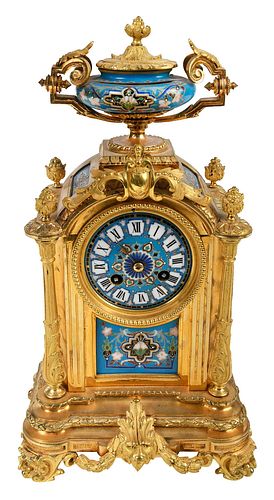 Louis XVI Style Gilt Bronze and Enamel Mantel Clock