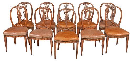 Set of Ten Louis XVI Leather Upholstered Dining Chairs