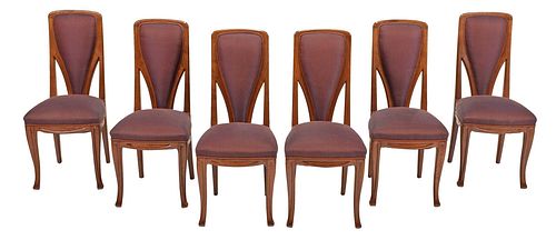 Set Six Abel Landry Attributed Art Nouveau Oak Chairs