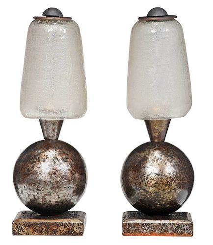 Pair of Edgar Brandt & Daum Nancy Table Lamps